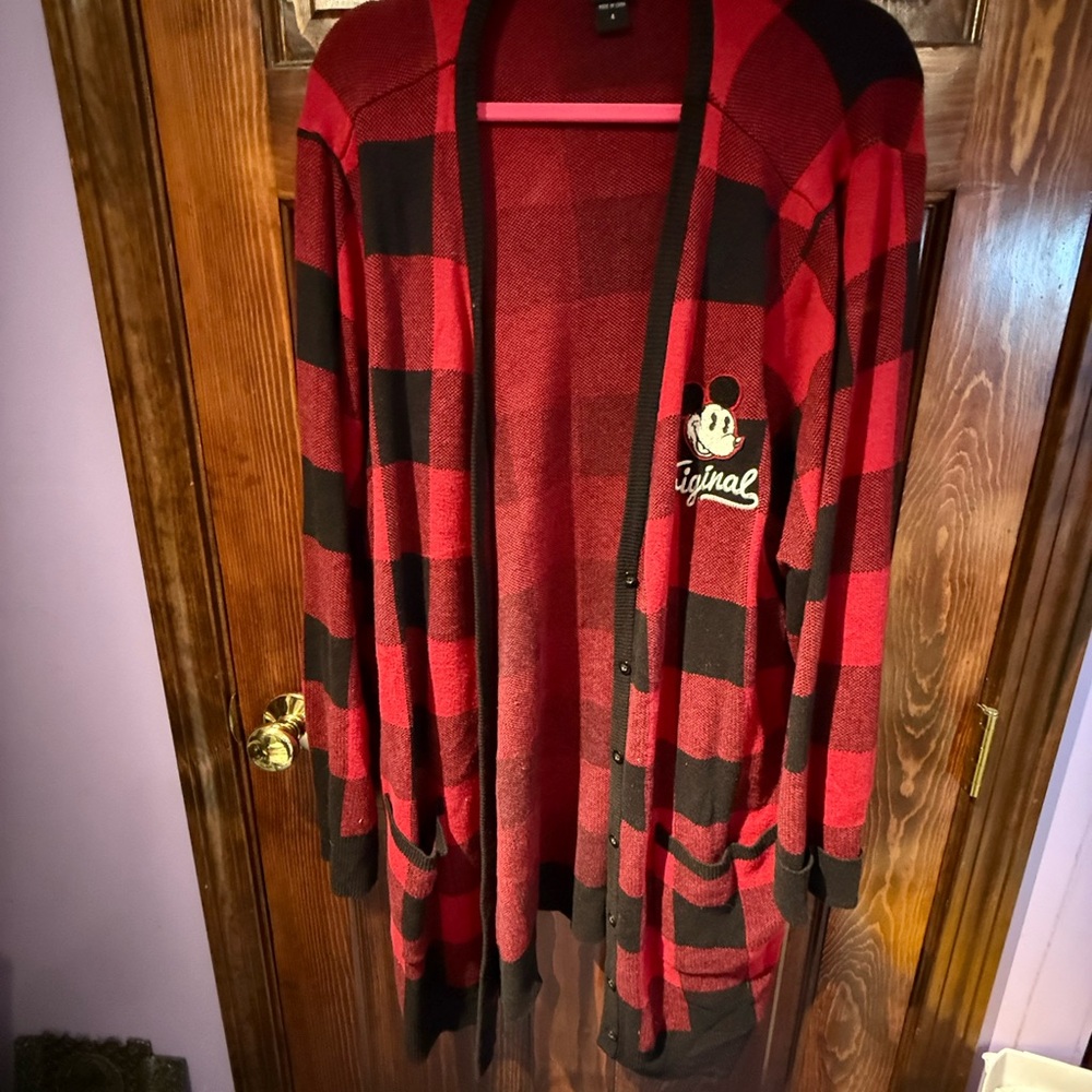 Disney Mickey red plaid sweater - Picture 1 of 6